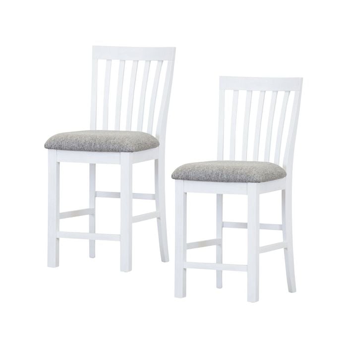 Laelia Tall Bar Chair Stool Set of 2 Solid Acacia Wood Coastal Furniture - White