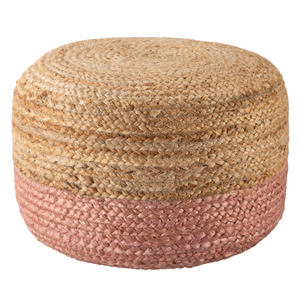 Ombre Hand Braided Jute Cotton Pouf Ottoman - Jute Pink
