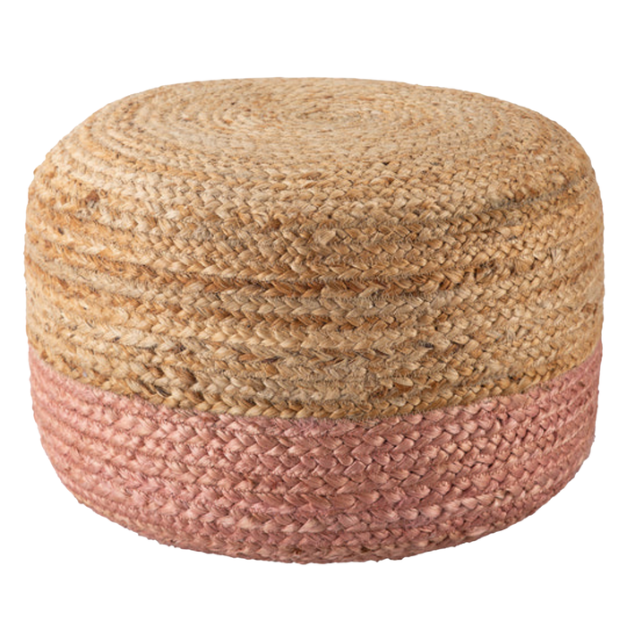 Ombre Hand Braided Jute Cotton Pouf Ottoman - Jute Pink