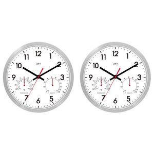 2PK Leni 25cm Aluminium Wall Clock With Temperature And Humidity Silent White