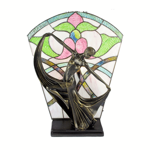 G&g Leadlight Art Deco Table Lamp Floral