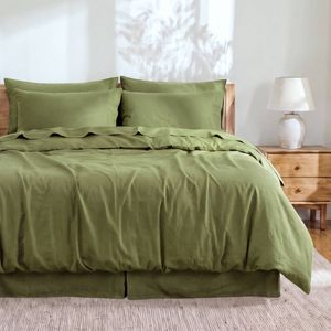 Dreamaker Linen Cotton Quilt Cover Set Olive - King Bed