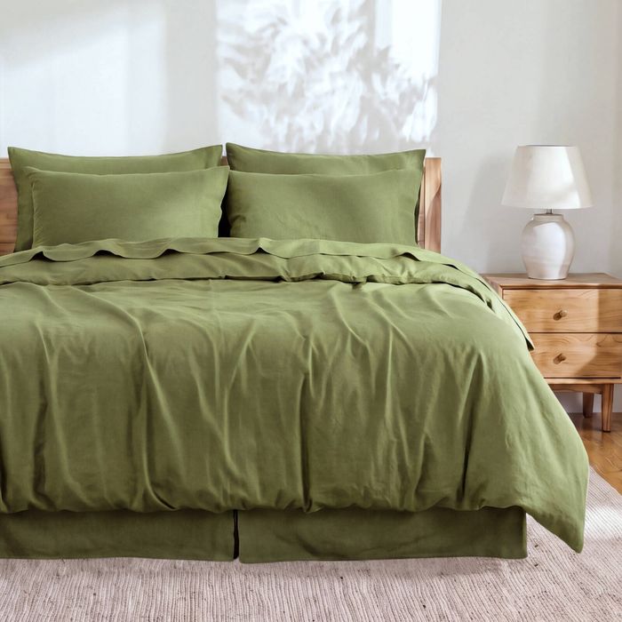 Dreamaker Linen Cotton Quilt Cover Set Olive - King Bed