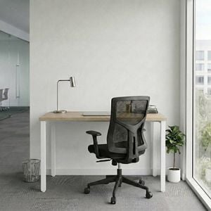 Olg Workstation Bundle: Axis 1500x750 White Frame New Oak Ravine Top + Tilly Office Chair Black