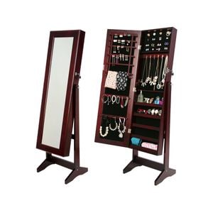 La Bella 146cm Walnut Mirror Jewellery Cabinet Storage Organiser LUVO