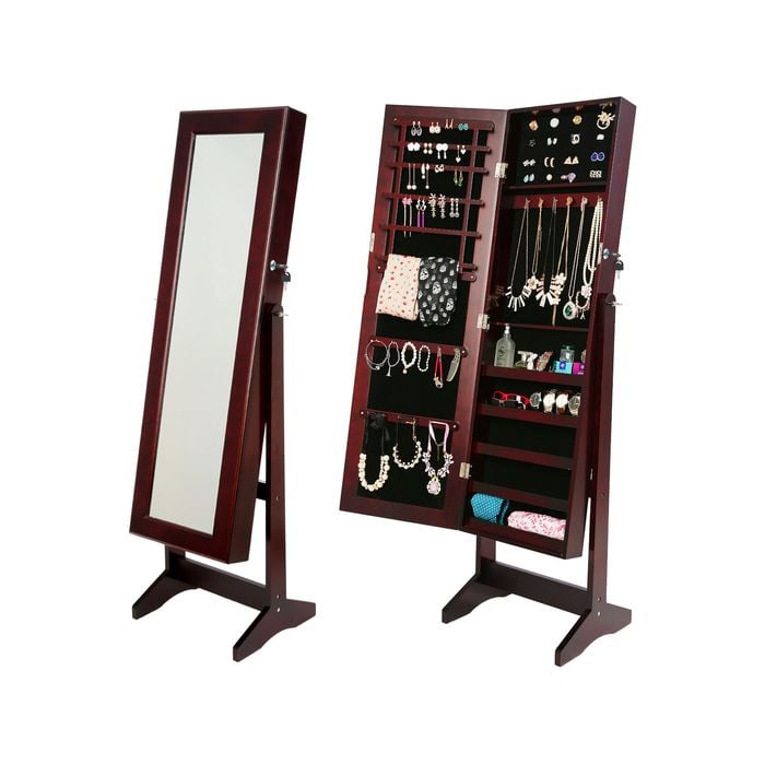 La Bella 146cm Walnut Mirror Jewellery Cabinet Storage Organiser LUVO