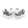 Houston Outdoor 1.8m Aluminium Dining Setting White With 8 Hugo Chairs & Grey Rope W/textured Olefin Cushions