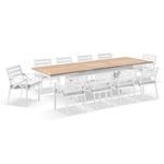 Austin Outdoor 2.2m - 3m Extension Teak and Aluminium Table with 10 Kansas Dining Chairs White - Textured Olefin Grey