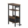 Ufurniture Side Table with Charging Station Narrow LED Bedside End Table with topless Drawer & Shelf Walnut