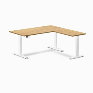Desky L-shape Sit To Stand Light Oak Rubberwood Desk 1500x750x1550x500mm White Leg
