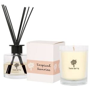 Nicola Spring Soy Wax Scented Candle & Reed Diffuser Set Tropical Sunrise 160g Candle 28 Hour Burn & 200ml Diffuser 60 Day Scent
