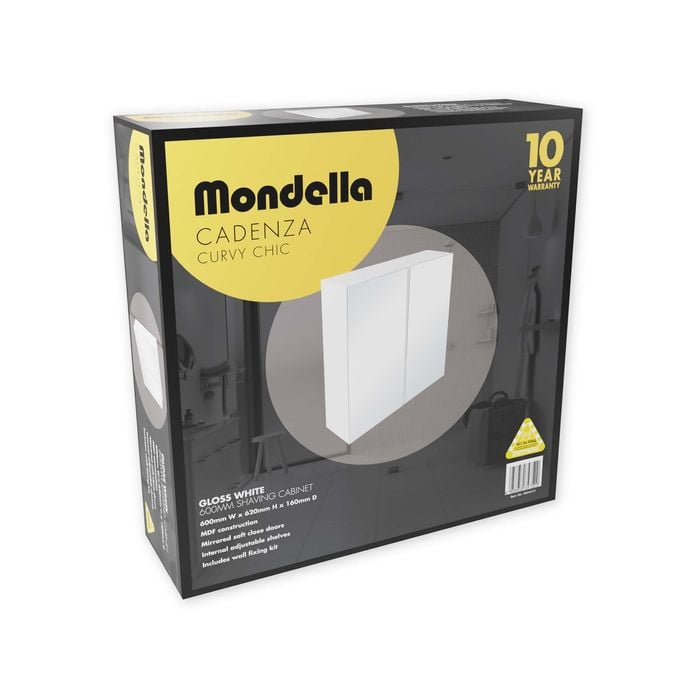 Mondella Cadenza 600mm White Mirrored 2 Door Shaving Cabinet
