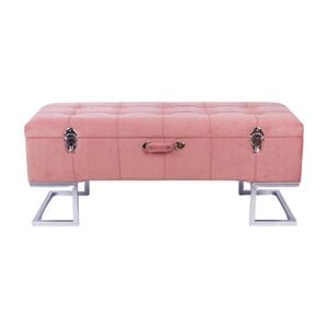 P&P Luxurious Pink Velvet Storage Ottoman with Silver Iron Base 105x40x42cm