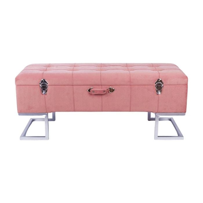 P&P Luxurious Pink Velvet Storage Ottoman with Silver Iron Base 105x40x42cm
