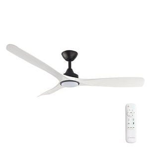 Threesixty 132cm Black Motor Whitewash 3 Blade With Light Ceiling Fan