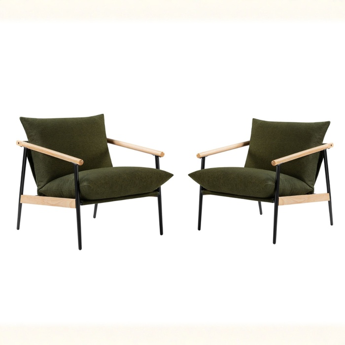 Zinus 2-Piece Package Set – Premium Sling Accent Chairs with Wood & Metal Frame – Green