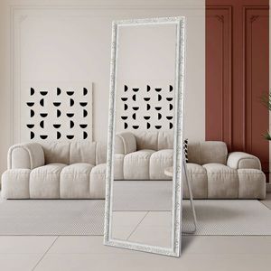 Best World Contemporary White Wood Rectangular Full Length Mirror with Gold Accent 50cm x 150cm Freestanding Decorative Mirror