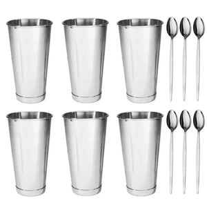 Trenton Stainless Steel Milkshake Cups 887ml and Soda Spoons Set of 6