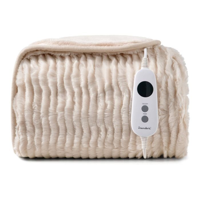 Dreamaker Eyelash Fleece Reversible Electric Heated Throw Blanket Natural 160 X 130cm | Overheat Protection, Auto-off