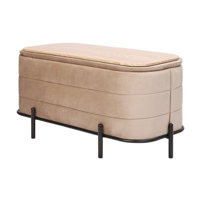 La Bella Camel Beige Coffee Table Storage Ottoman - Velvet Blanket Box Bench DEMI