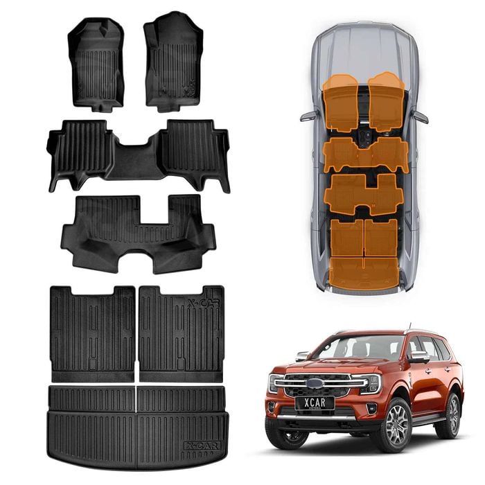3-Pcs Boot Liner Floor Mats for Ford Everest 2022-Onwards All Weather Cargo Trunk Carpet Liner Set