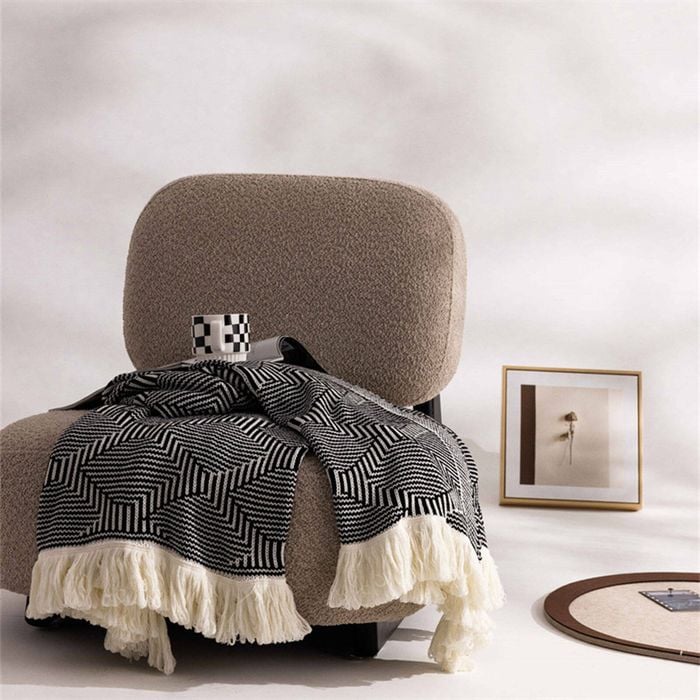 CottonMore Cotton Blend Eldo Multi-Purpose Knitted Throw Blanket with Fringed Edges 130x180cm