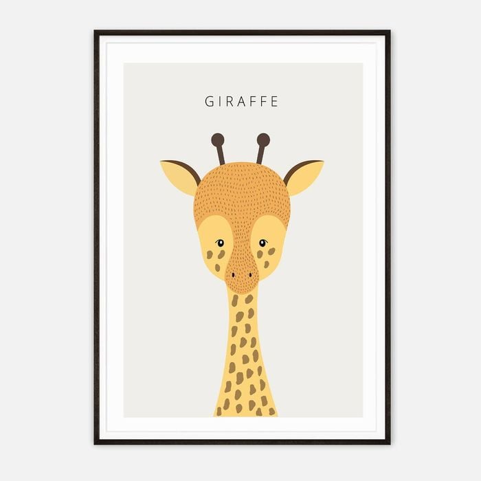 Galrie Charming Minimalist Giraffe Art Print - Modern Animal Decor for Kids' Rooms, Black Frame, 70 x 100cm (28 x 40inch)