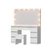 Vanity Desk with Mirror and Stool, Wooden Dressing Table Set with 7 Drawers, 3 Colors LED Bulbs Makeup Table for Bedroom, White