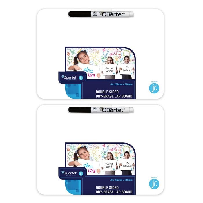 2pk Quartet Double Sided A4 Lap Board Blank Whiteboard School/home W/ Marker Wht