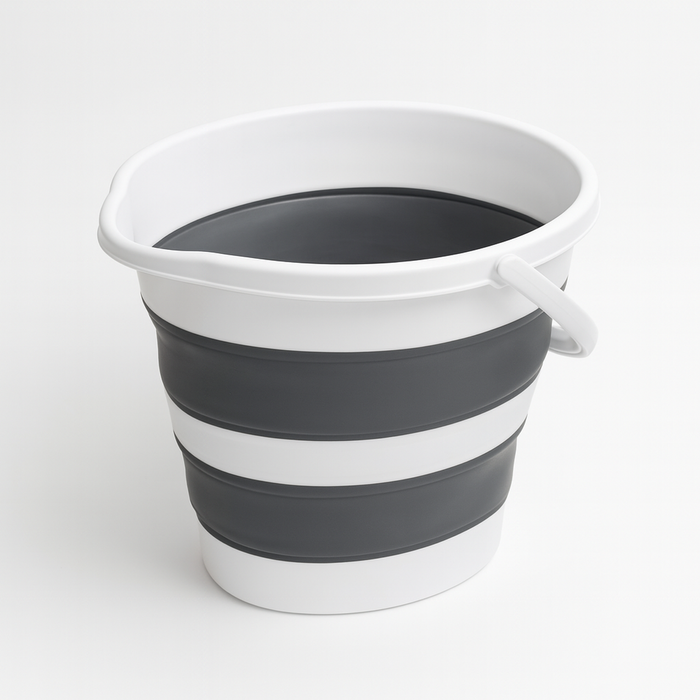 10 Litre Foldable Collapsible Drop Shape Bucket Silicone  Grey/White