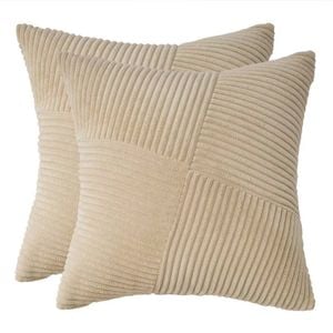 Gioia Casa Corduroy Cushion Covers - Soft Velvet with Windmill Pattern & Hidden Zipper - Beige, 45cm x 45cm (Twin Pack)