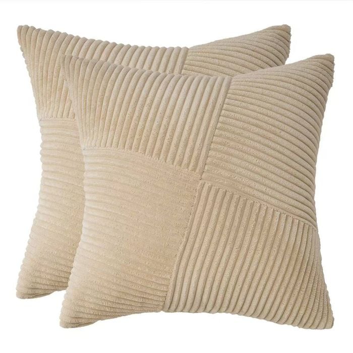 Gioia Casa Corduroy Cushion Covers - Soft Velvet with Windmill Pattern & Hidden Zipper - Beige, 45cm x 45cm (Twin Pack)