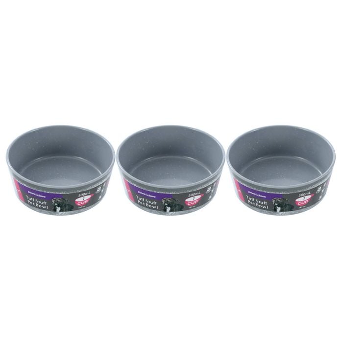 3PK Paws & Claws 14.5cm/500ml Tuff Stuff Pet Bowl Medium - Grey