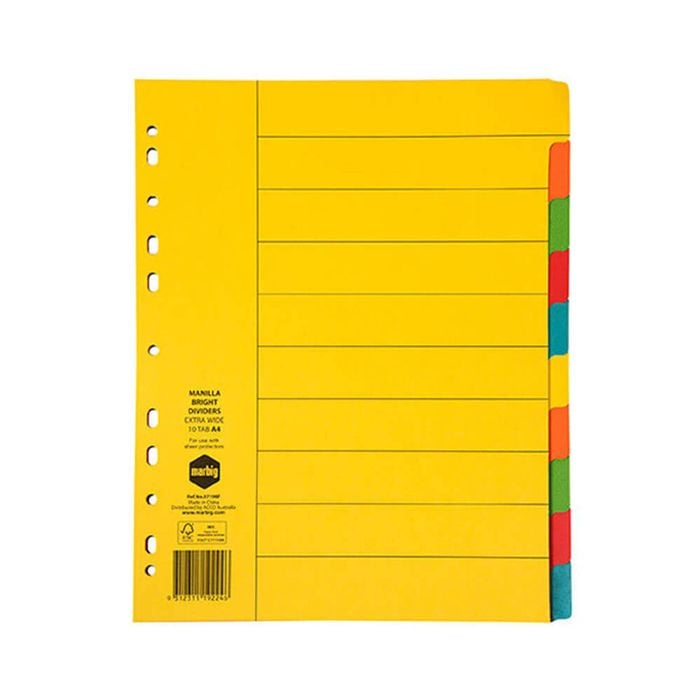 Marbig Manilla Bright Extra Wide Dividers (A4) (10 Tab)