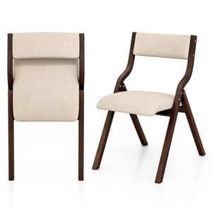 Costway Folding Dining Chair Set Of 2 Upholstered Armless Chair Linen Fabric Chairs Coffee