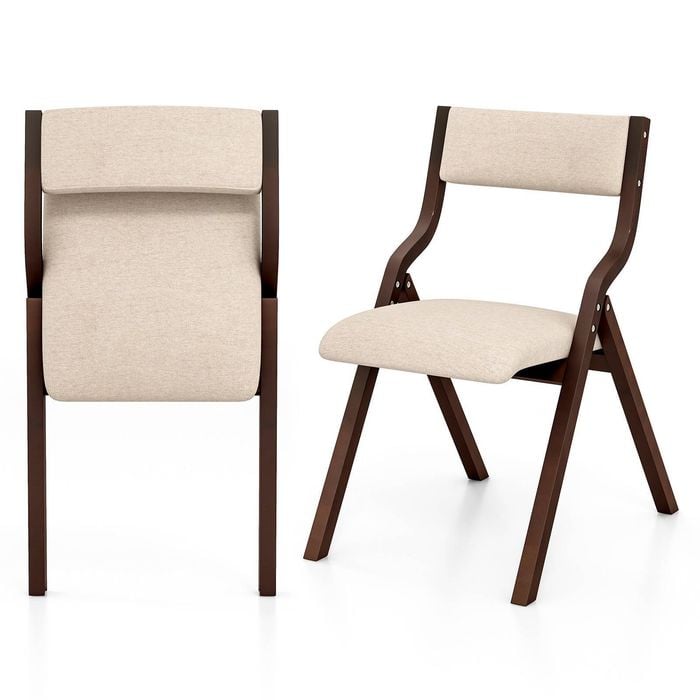 Costway Folding Dining Chair Set Of 2 Upholstered Armless Chair Linen Fabric Chairs Coffee