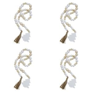 4x Wood/MDF/Jute 92cm Xmas Strand Bead Home/Office Decor Ornament White/Natural