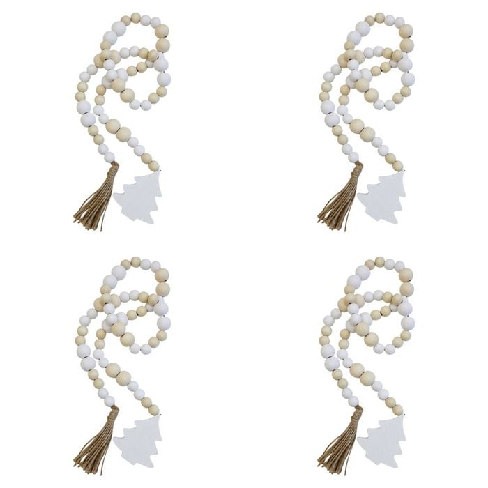 4x Wood/MDF/Jute 92cm Xmas Strand Bead Home/Office Decor Ornament White/Natural