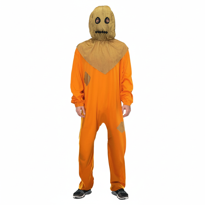 More Than Party Adult Pumpkin Scarecrow Halloween Costume Jumpsuit Hood L/XL
