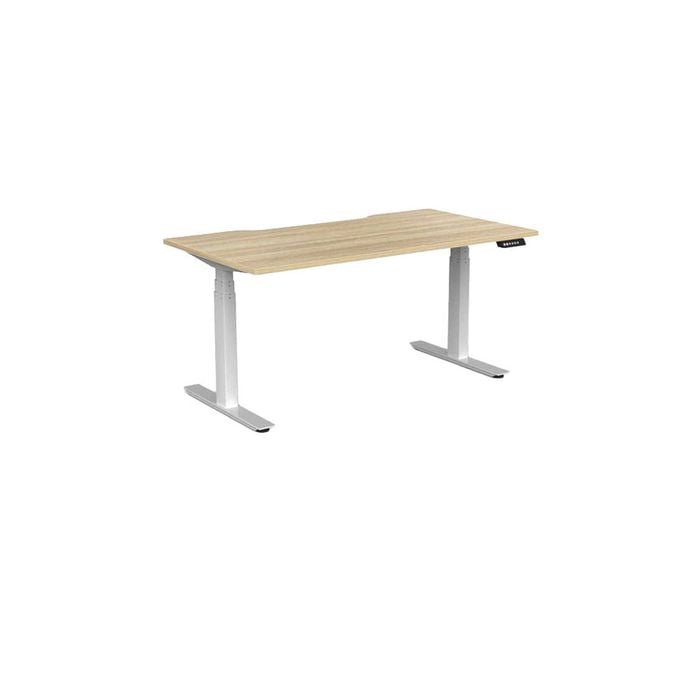 Olg Agile Motion Plus Round Leg White Frame New Oak Ravine Top Scallop Height Adjustable Desk L1800mm X W750mm