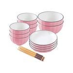 SOGA Pink Japanese Style Ceramic Dinnerware Set of 12