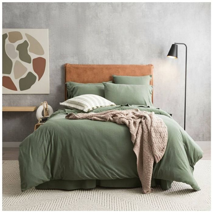 Renee Taylor Comfort T’s Organic Cotton Jersey Quilt Cover Set Olive Queen