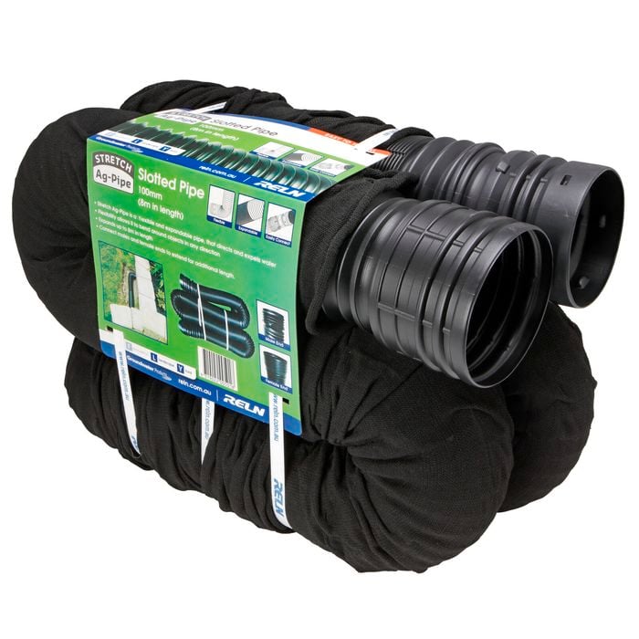 Reln Stretch Ag-Pipe 100mm x 8m Slotted and Socked
