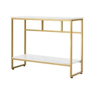 Oikiture Console Table Hallway Marble Effect Metal Display White and Gold