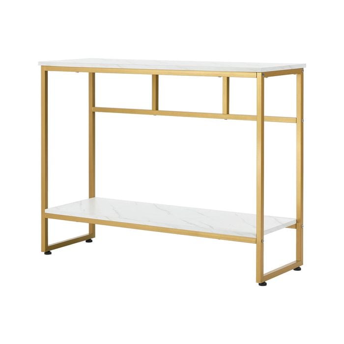 Oikiture Console Table Hallway Marble Effect Metal Display White and Gold