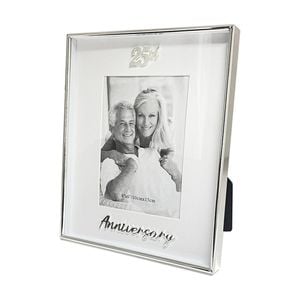 Gibson Gifts Boxed Photo Frame 25th Anniversary 4x6 White Silver Mdf