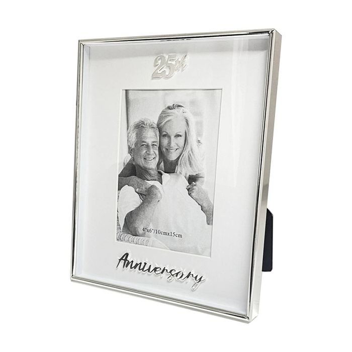 Gibson Gifts Boxed Photo Frame 25th Anniversary 4x6 White Silver Mdf