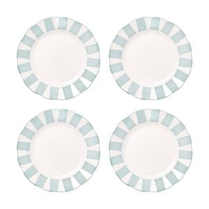 4pc Porto Emery Porcelain Kitchen Dinner Plate Set Sage Green Stripe