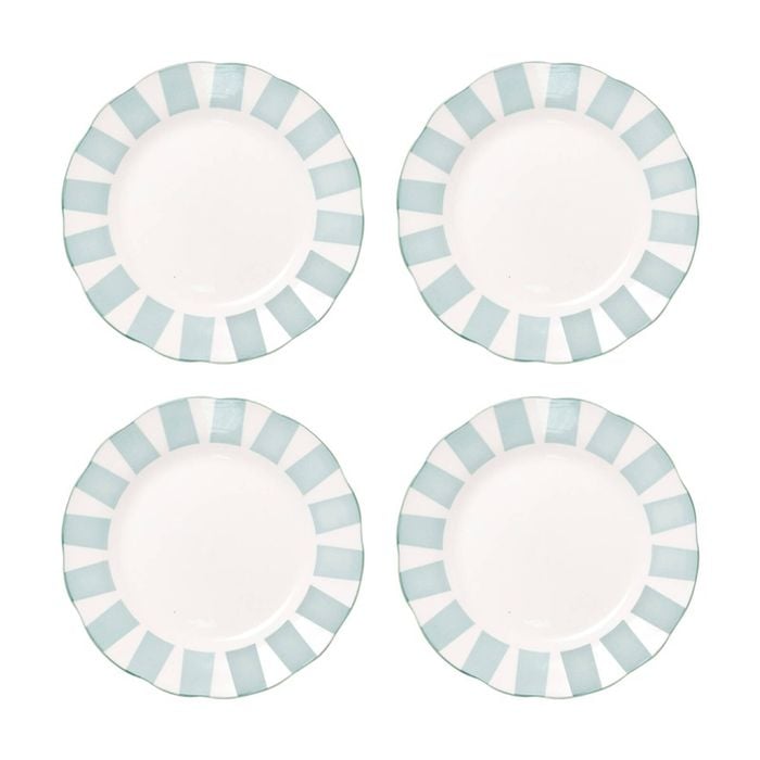 4pc Porto Emery Porcelain Kitchen Dinner Plate Set Sage Green Stripe
