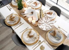 Dining table set and decorated for Christmas